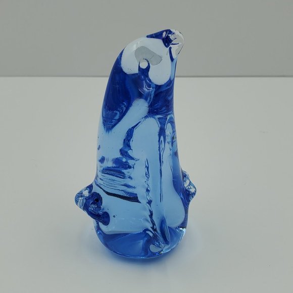Blue Glass Penguin Paperweight Statue Figurine - Picture 2 of 8